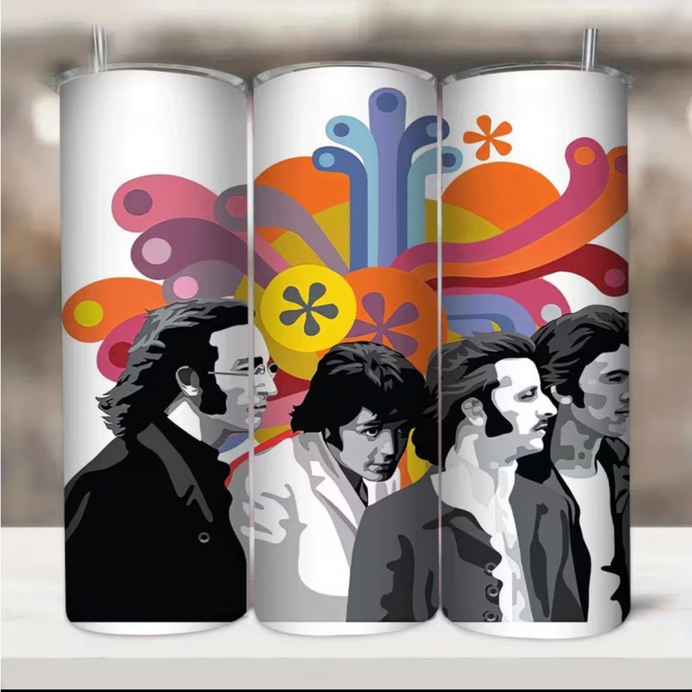 The Beatles Theme Colorful Graphic Tumbler with Straw and cleaning brush